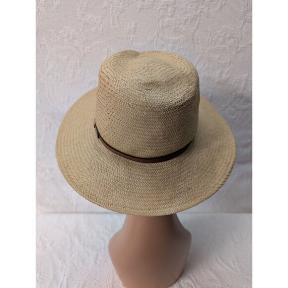 Stetson Panama M 7 1/8 Straw Hat Leather Hat Band Lined Front Brim - Picture 3 of 7